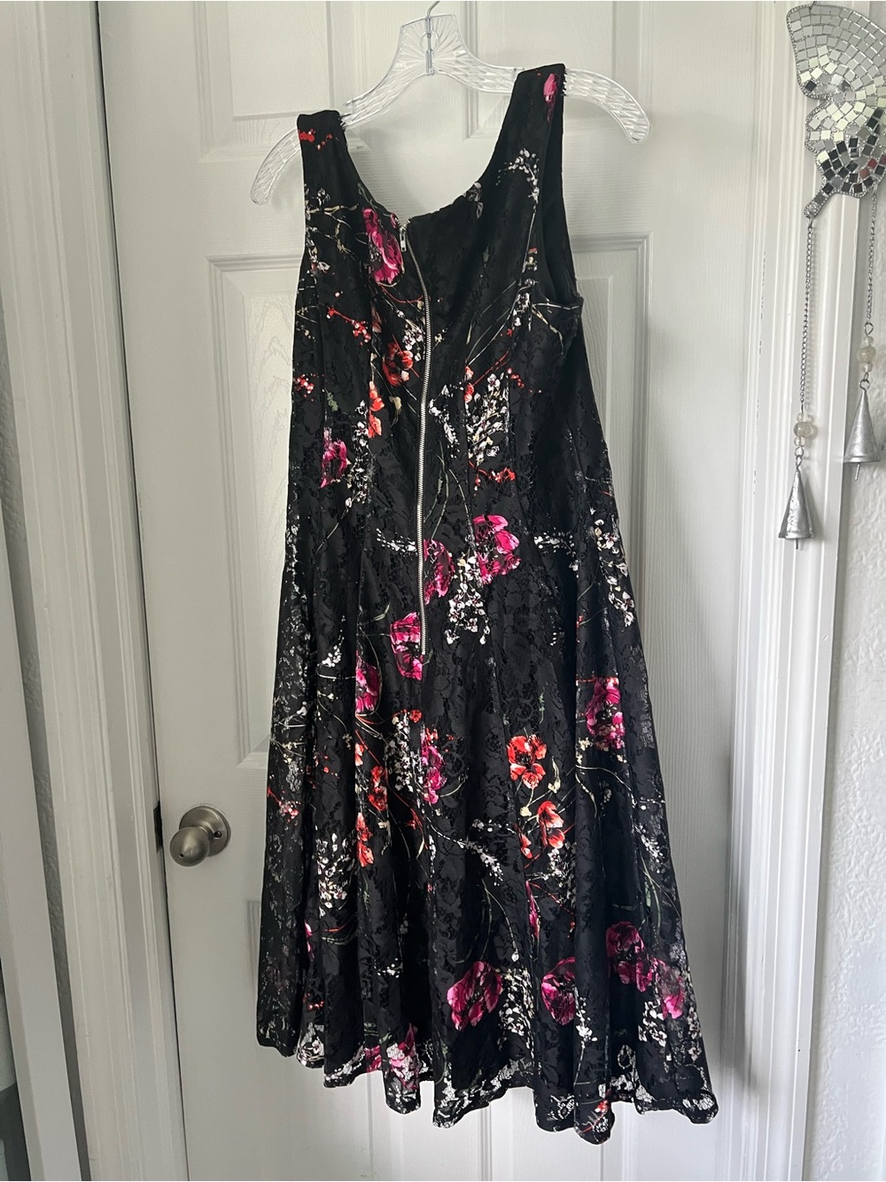 Betsey Johnson Black Midi Dress with Pink & Red Floral Print cocktail dress - Picture 2 of 5